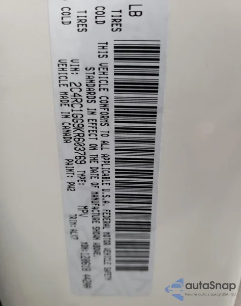 2019 Chrysler Pacifica Limited z USA, uszkodzony, nr VIN 2C4RC1GG9KR603769